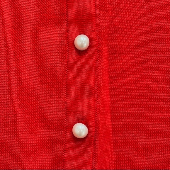 Karl Lagerfeld Pearl Button Knit Cardigan Sweater Floral Lined Red Size XL New - Picture 5 of 11